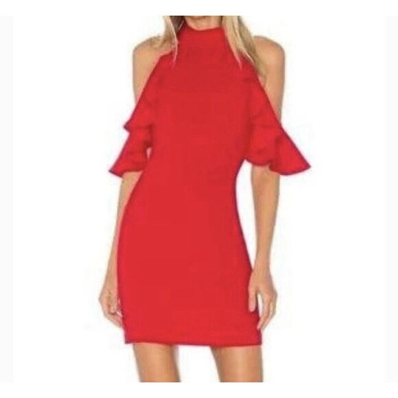 Amanda Uprichard Dresses & Skirts - Amanda Updichard X Revolve Red Ruffle Cold Shoulder Dress Small NWOT